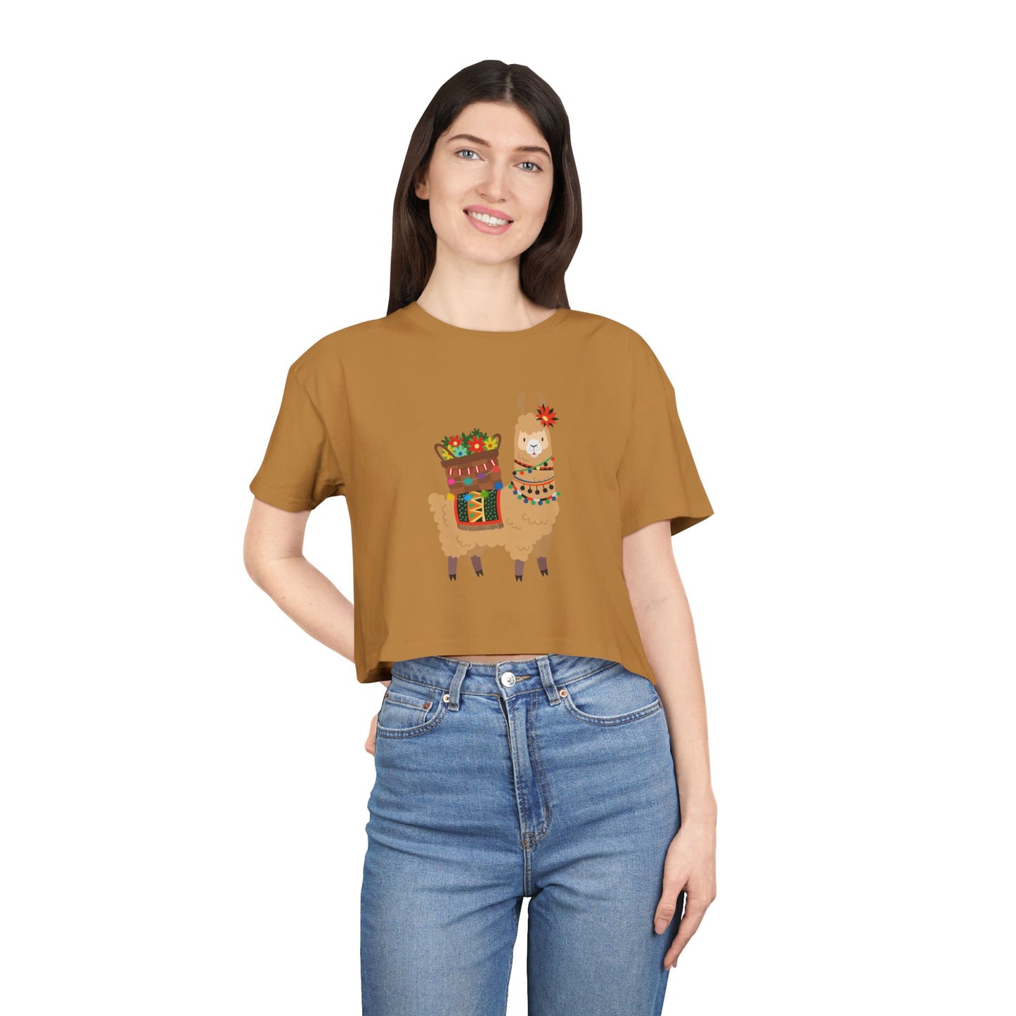 Fiesta Llama Crop Tee Women's Crop Tee | Holiday T-Shirt, Cute Gift, Summer Top, Casual Wear, Unique Design