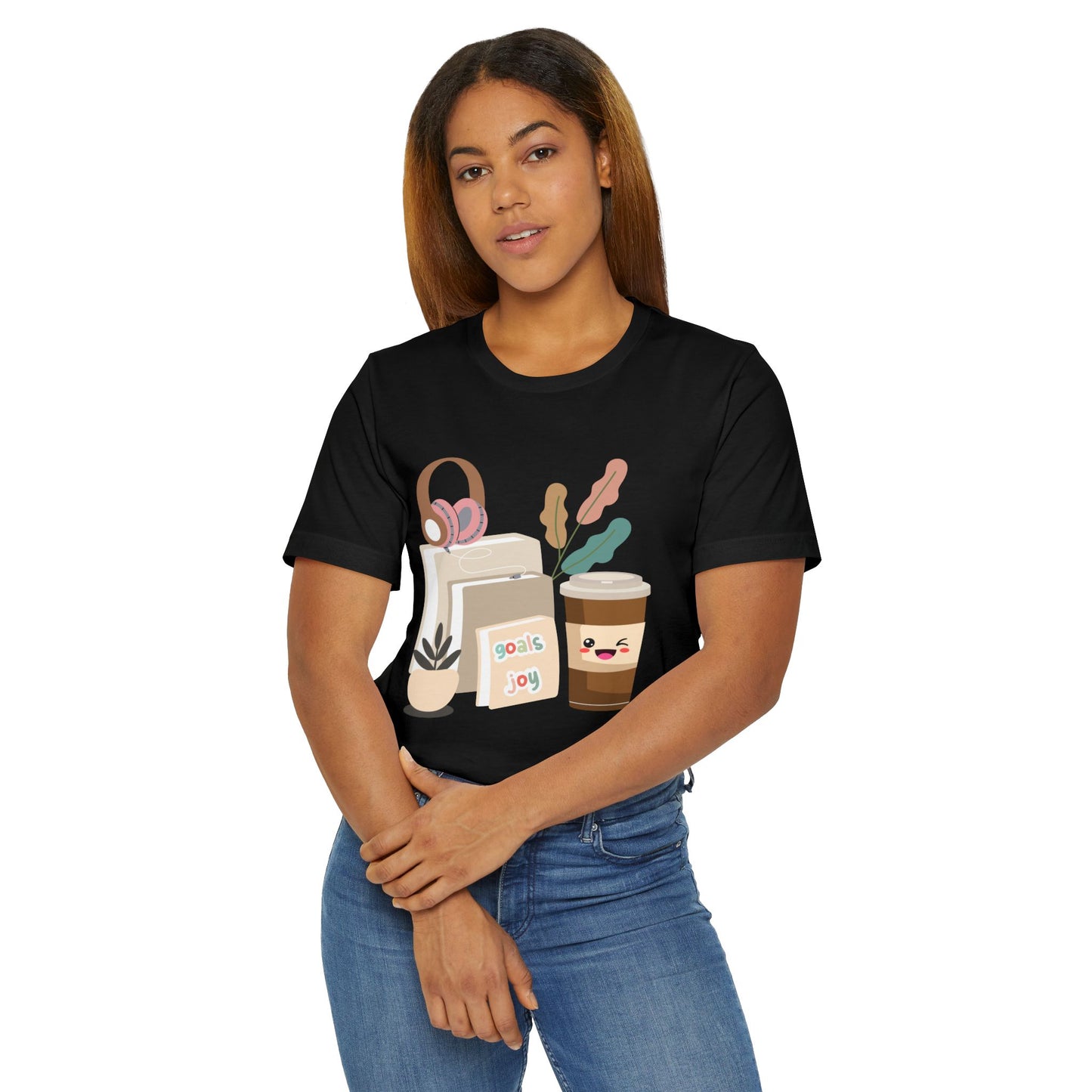 Goals & Joy Coffee T-Shirt – Cute Motivational Graphic Tee for Coffee Lovers (USA Only)
