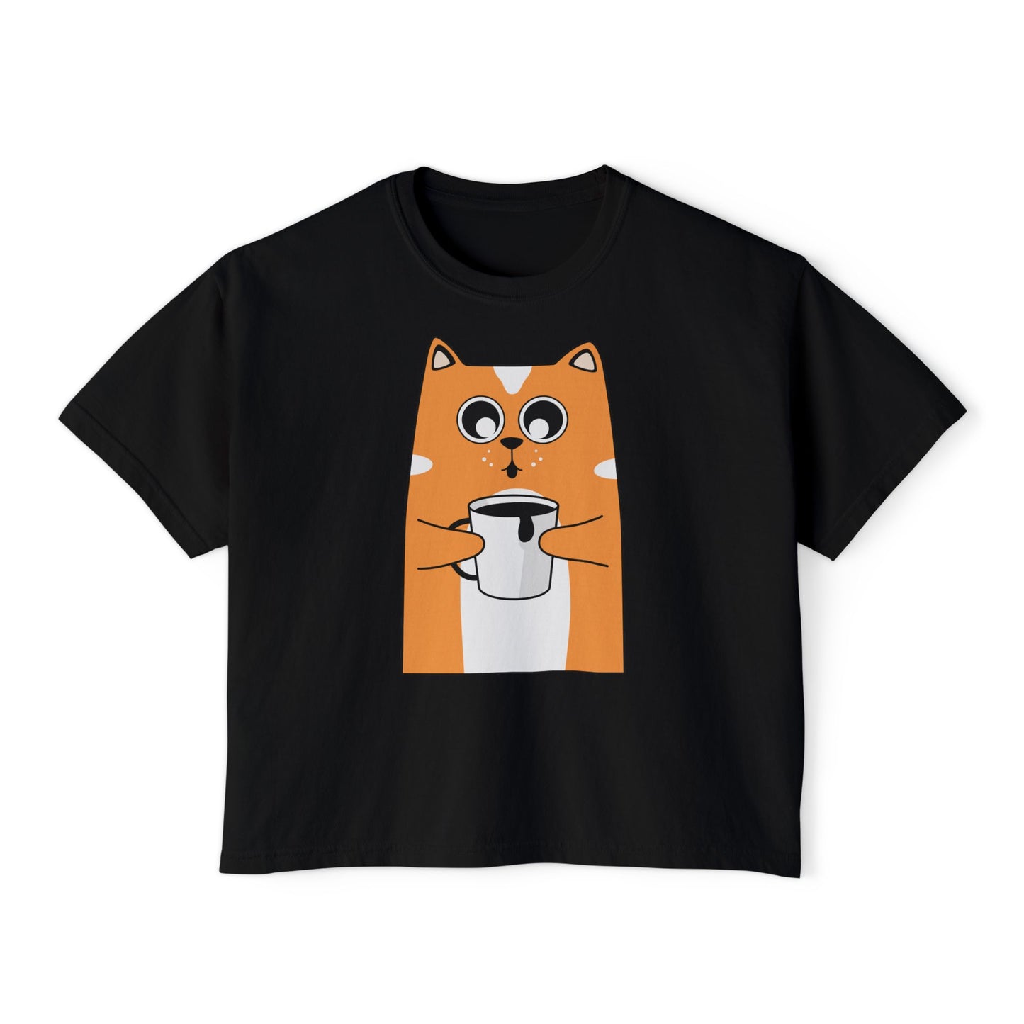 Cute Cat Boxy Tee, Women's Casual Top, Funny Animal Shirt, Gift for Cat Lovers, Lightweight Cotton Tee