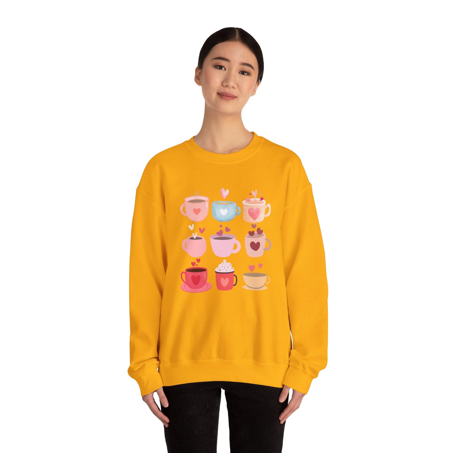 ☕ Valentine Coffee Cups Sweatshirt USA | Cute Unisex Sweater for Coffee Lovers