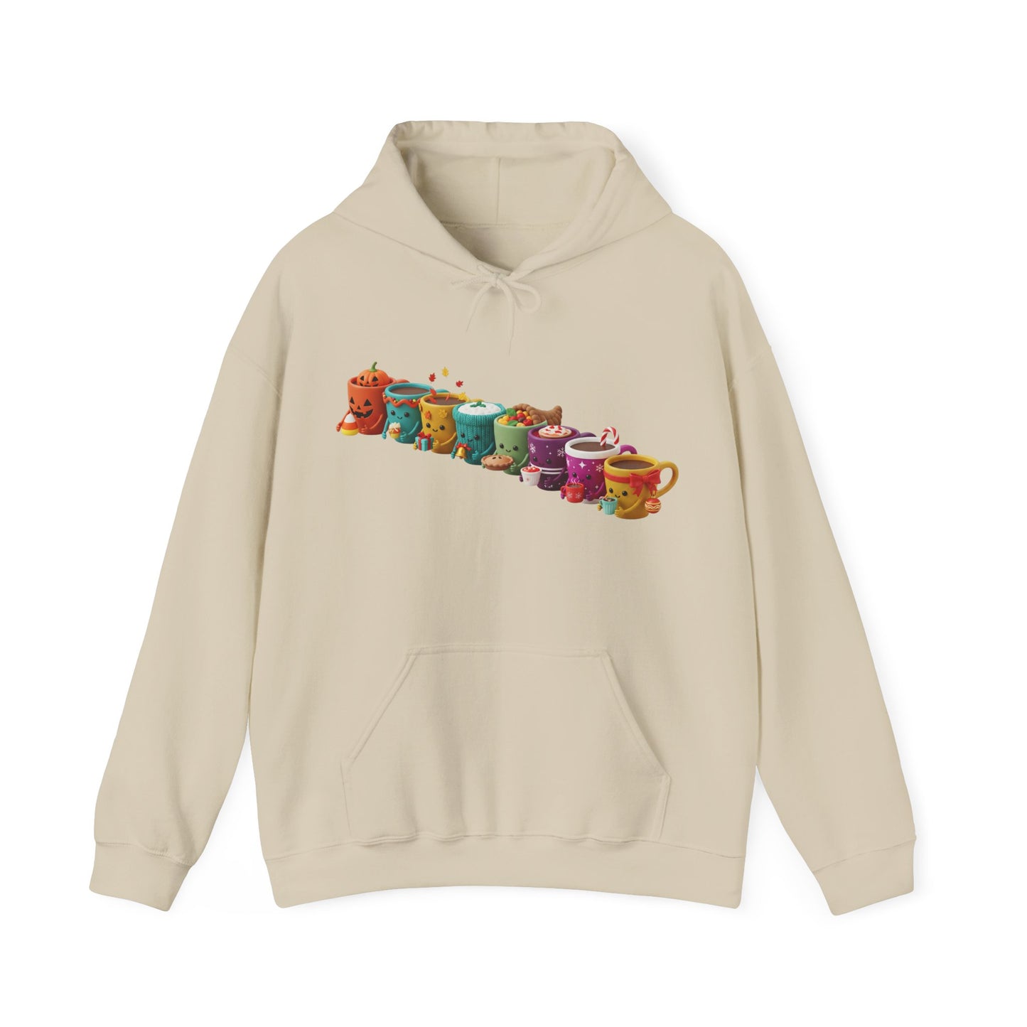 Festive Coffee Mug Lineup Hoodie USA ☕✨ – Unisex Holiday & Seasonal Hoodie
