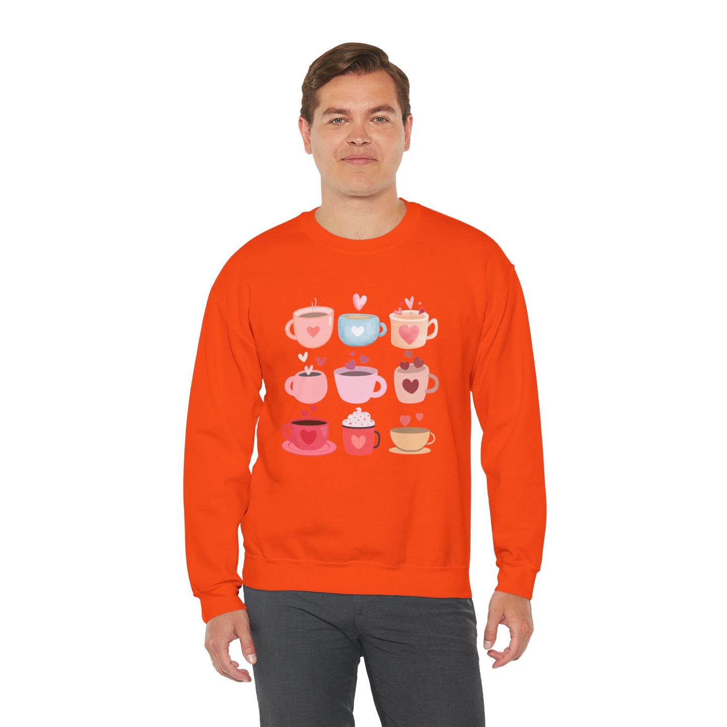 ☕ Valentine Coffee Cups Sweatshirt USA | Cute Unisex Sweater for Coffee Lovers
