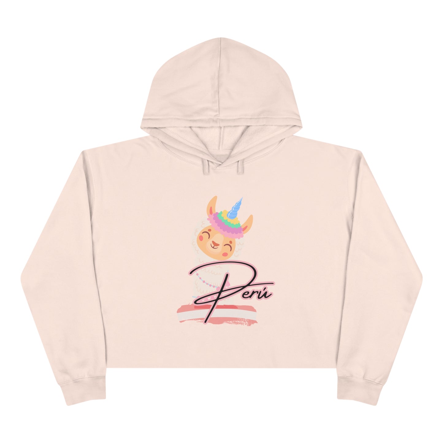 Peruvian Crop Hoodie "Llama Rainbow"