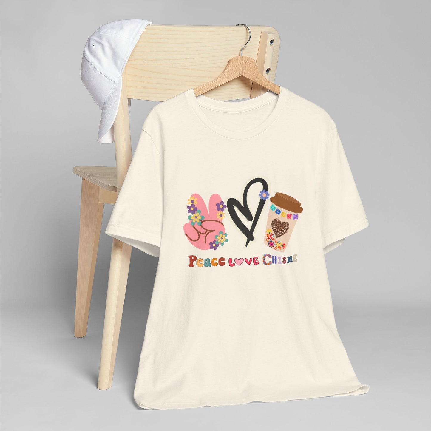 Peace Love Chisme T-Shirt β Fun Coffee Graphic Tee for Everyday Vibes (USA Shipping)