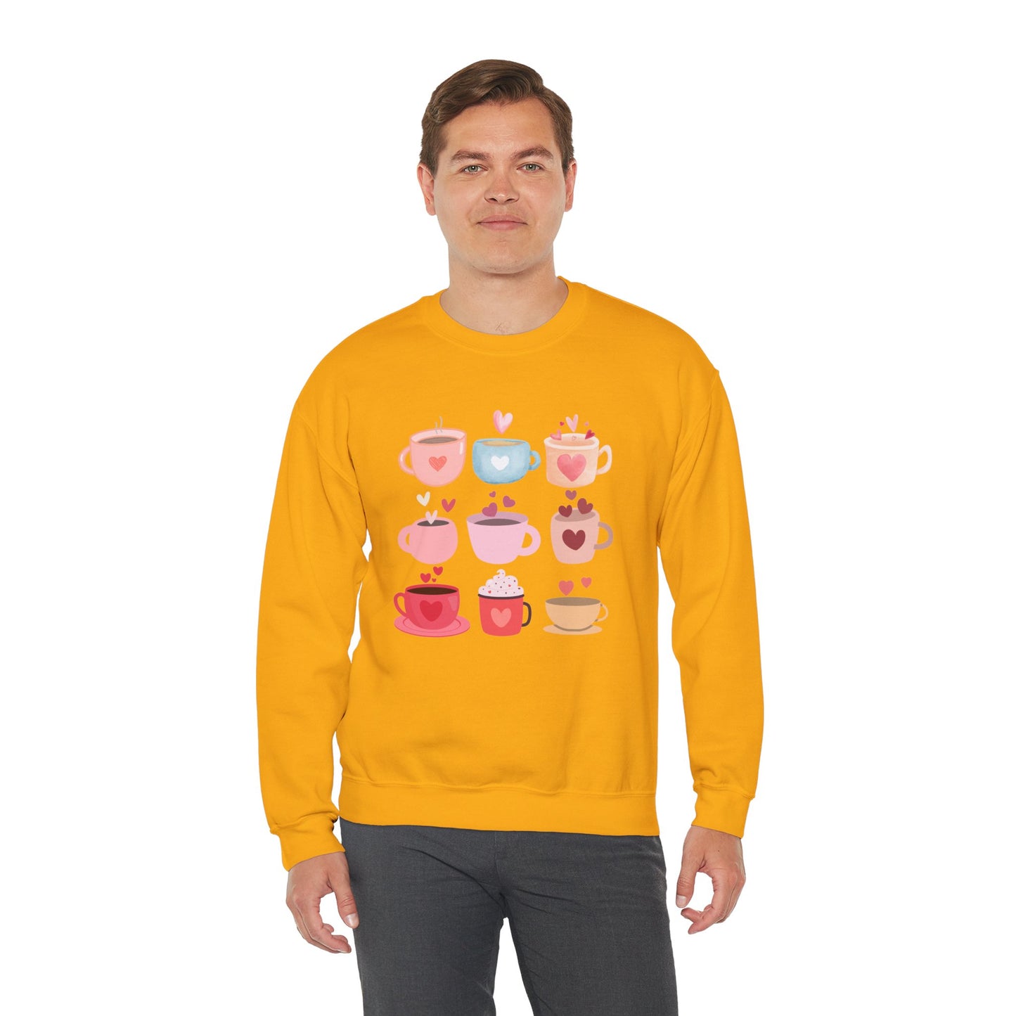 ☕ Valentine Coffee Cups Sweatshirt USA | Cute Unisex Sweater for Coffee Lovers