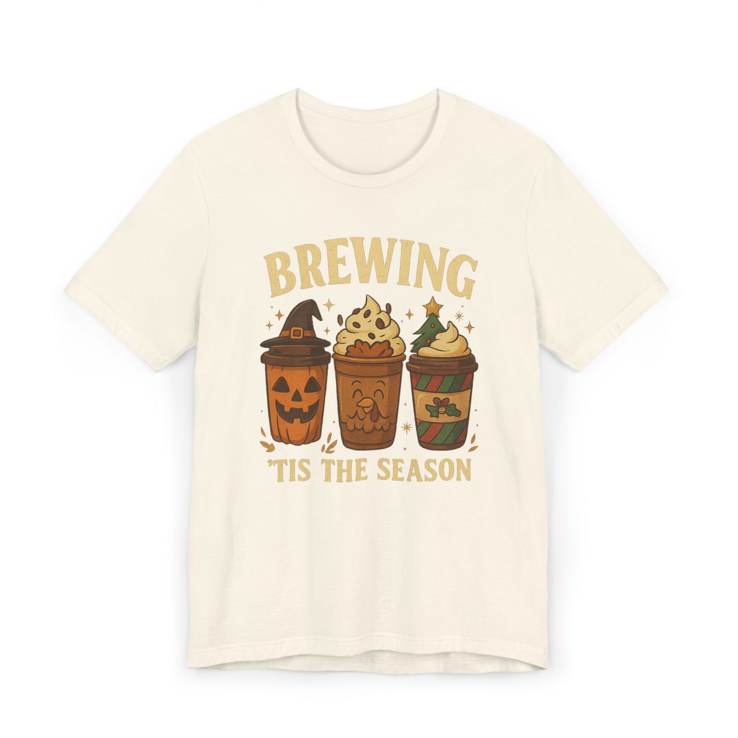 🎃🎄 Brewing ’Tis the Season Unisex T-Shirt USA | Holiday Coffee Tee