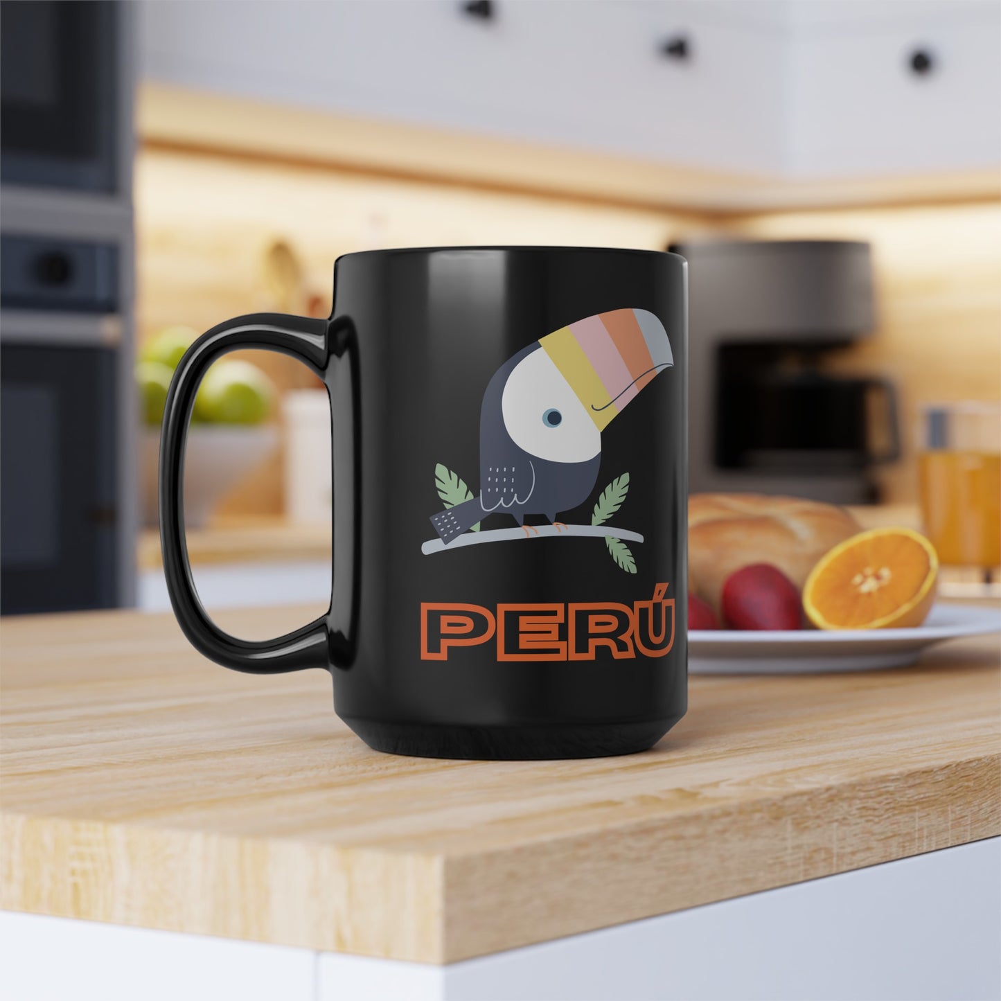 Best Peruvian Coffee Black Mug (11oz, 15oz) "Peru Toucan"