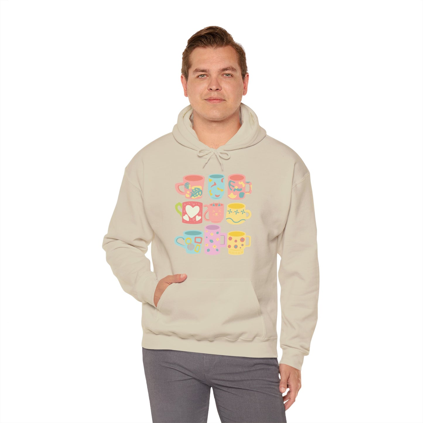 Colorful Coffee Mugs Hoodie (Unisex) – Cute Coffee Cup Graphic Hoodie for Coffee Lovers (USA Only)