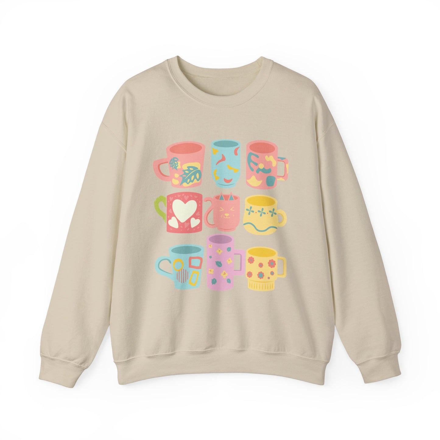 ☕ Pastel Coffee Mugs Sweatshirt USA | Colorful Unisex Sweater for Coffee Lovers
