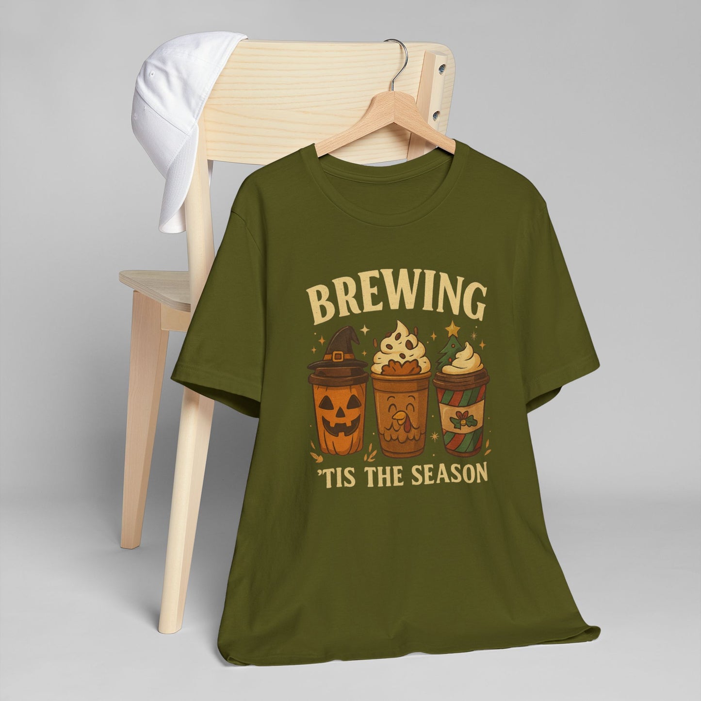 🎃🎄 Brewing ’Tis the Season Unisex T-Shirt USA | Holiday Coffee Tee