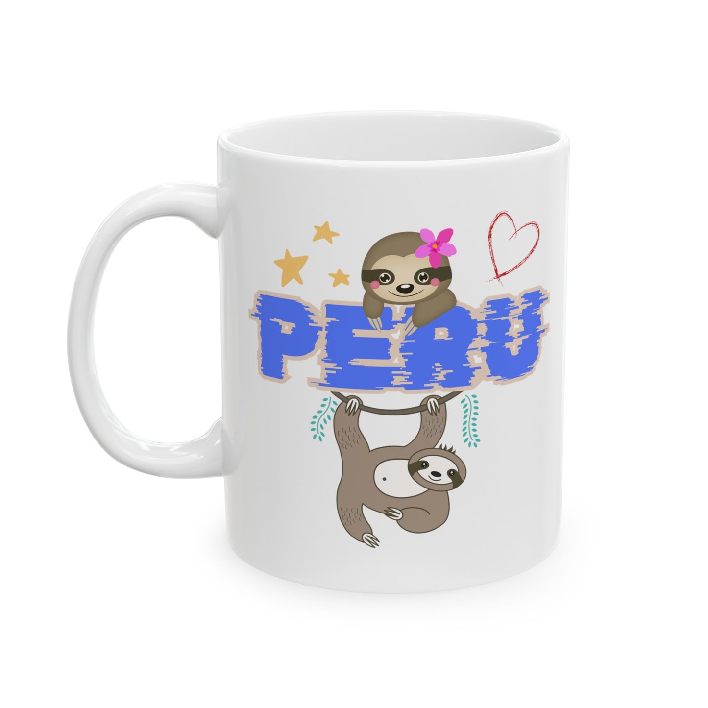 Best Peruvian Ceramic Coffee Mug, (11oz, 15oz) "Peruvian Jungle Perezozo"