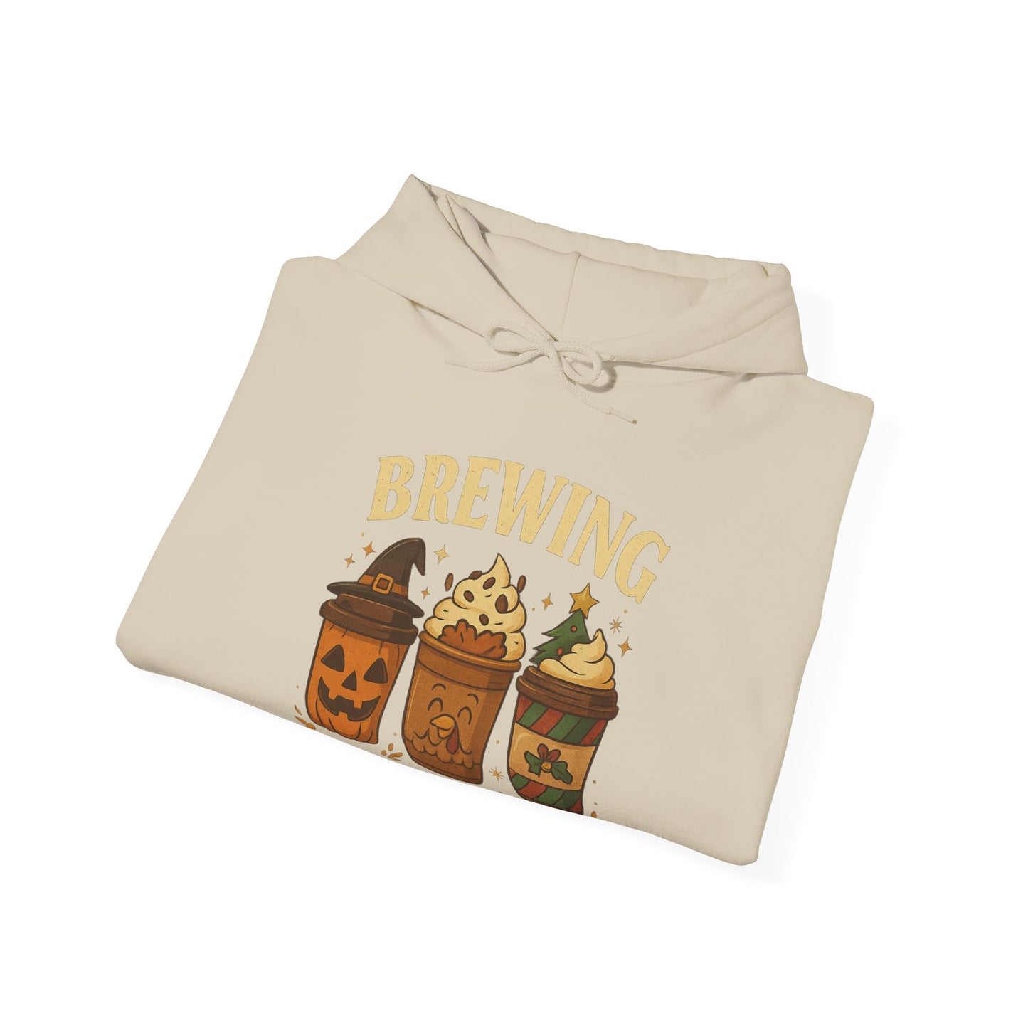 Brewing ’Tis The Season Hoodie USA 🎃🦃🎄 – Unisex Holiday Coffee Hoodie