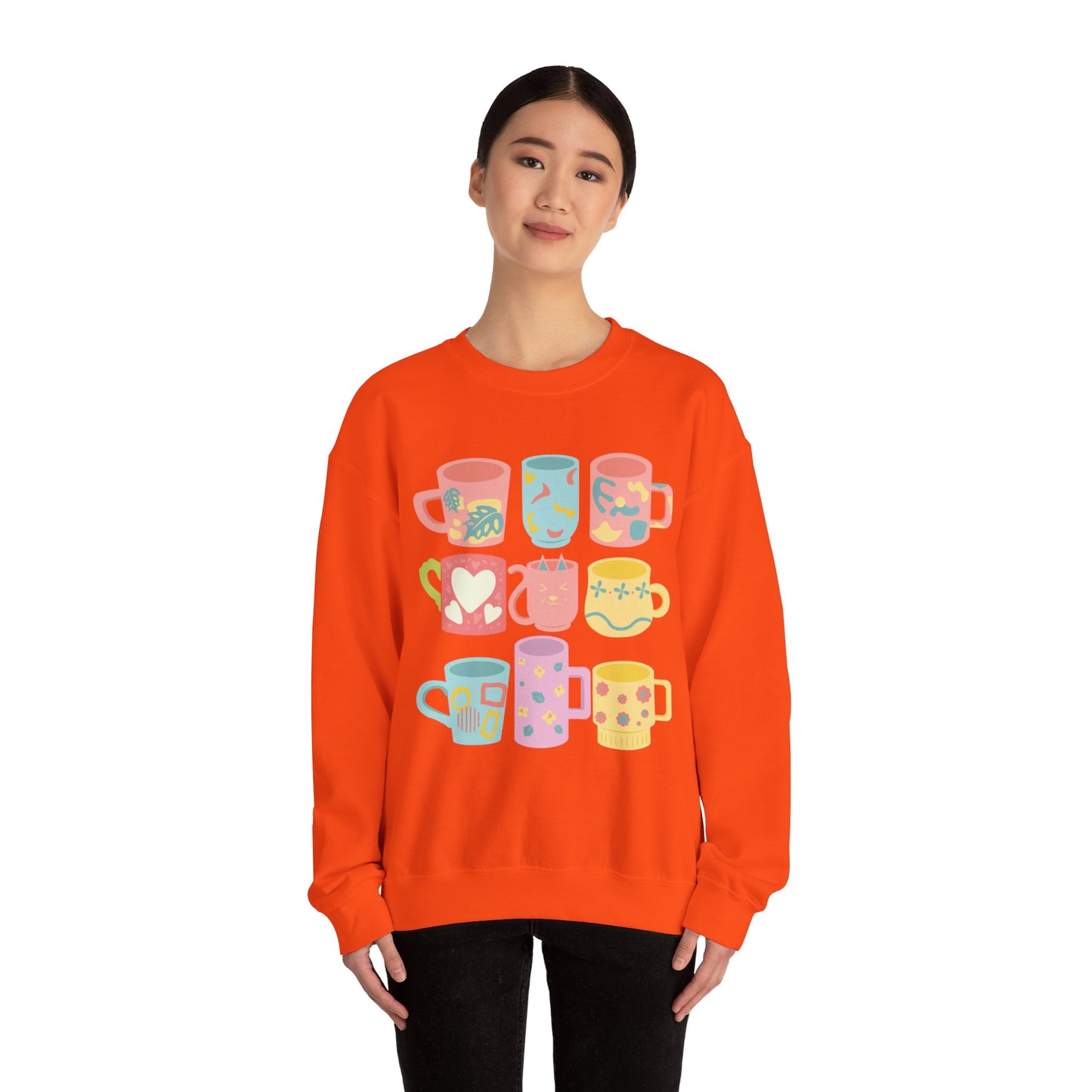 ☕ Pastel Coffee Mugs Sweatshirt USA | Colorful Unisex Sweater for Coffee Lovers