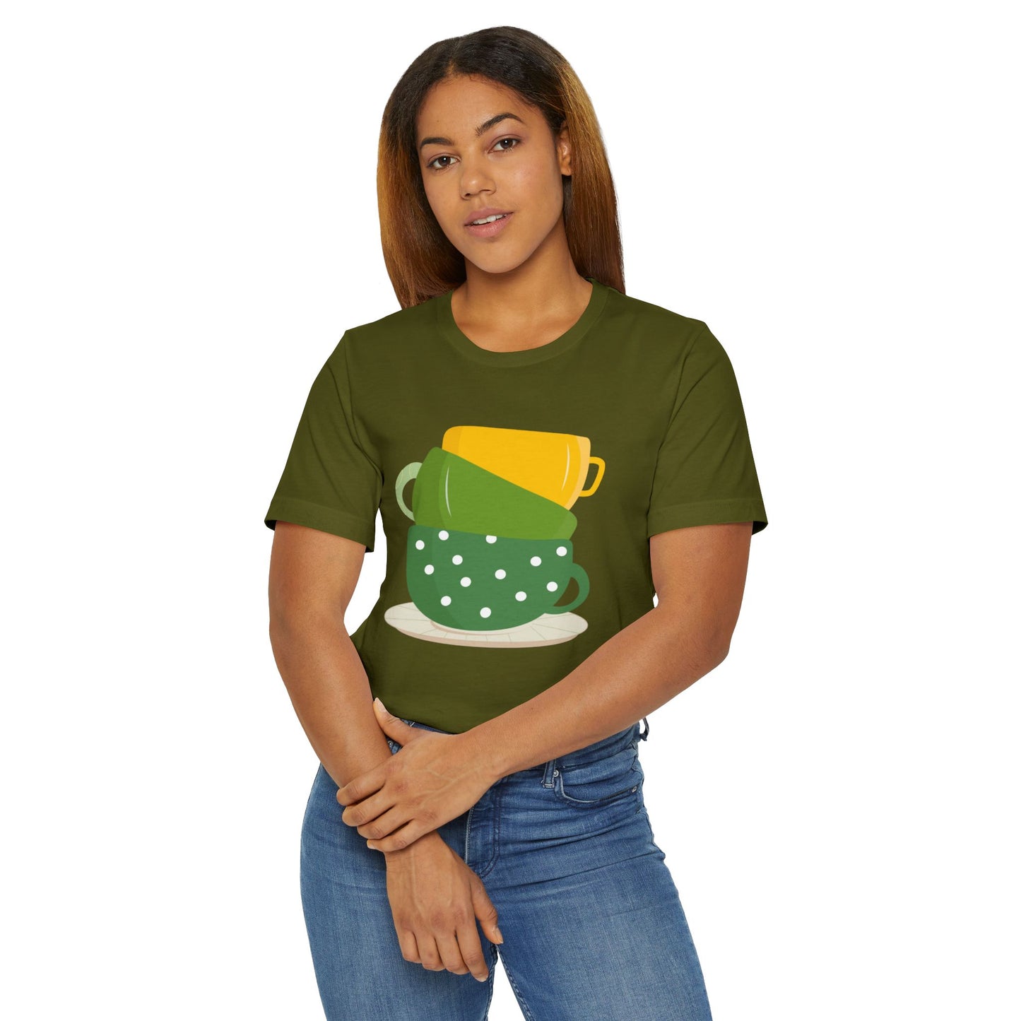 Stacked Coffee Cups T-Shirt – Fun Colorful Mug Graphic Tee for Coffee Lovers (USA Only)