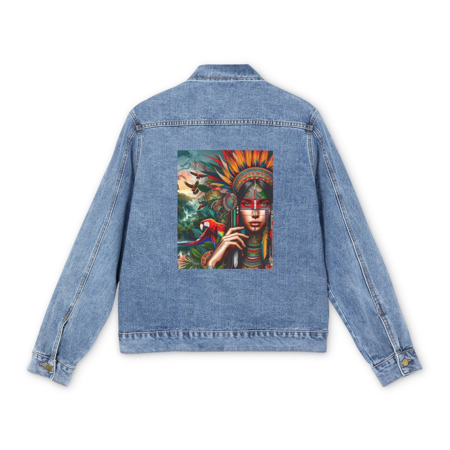 Peruvian Inspired Men's Denim Jacket "Peru Amazon Girl"