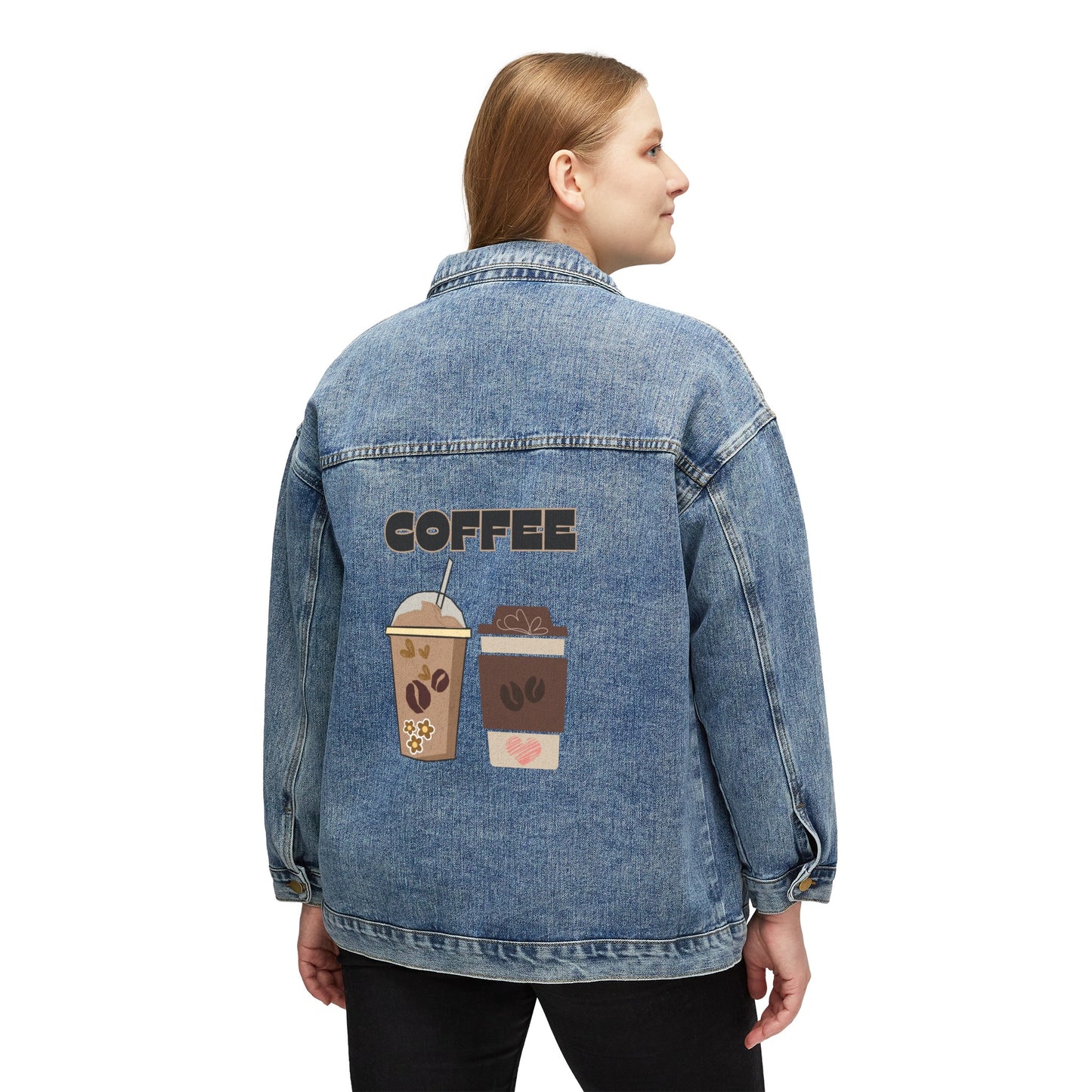 ☕👖 Coffee Cups Denim Jacket USA | Oversized Jean Jacket with Coffee Design