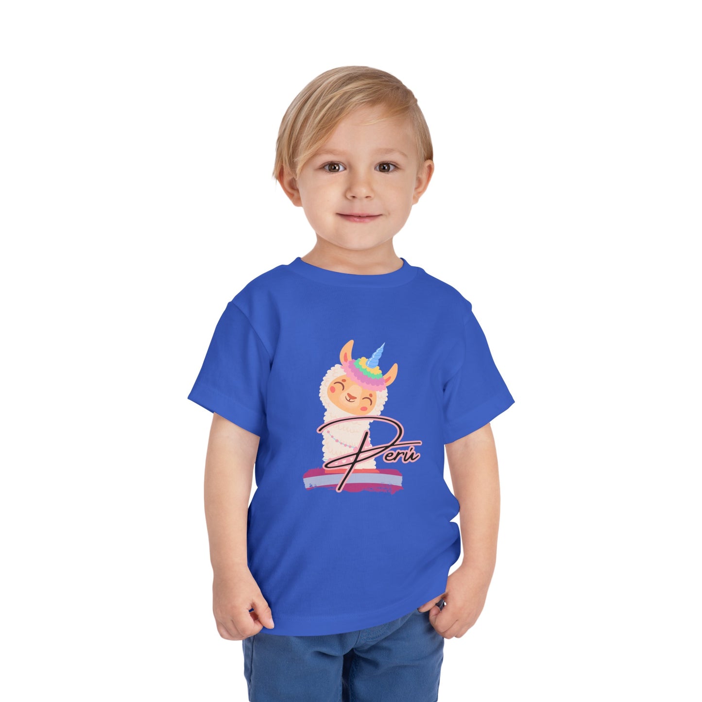 Best PeruvianToddler Short Sleeve Tee "Peru Llama Rainbow"