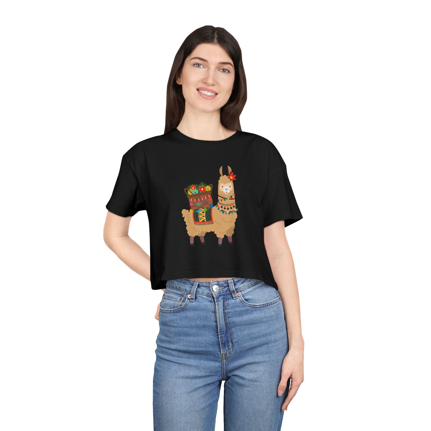 Fiesta Llama Crop Tee Women's Crop Tee | Holiday T-Shirt, Cute Gift, Summer Top, Casual Wear, Unique Design