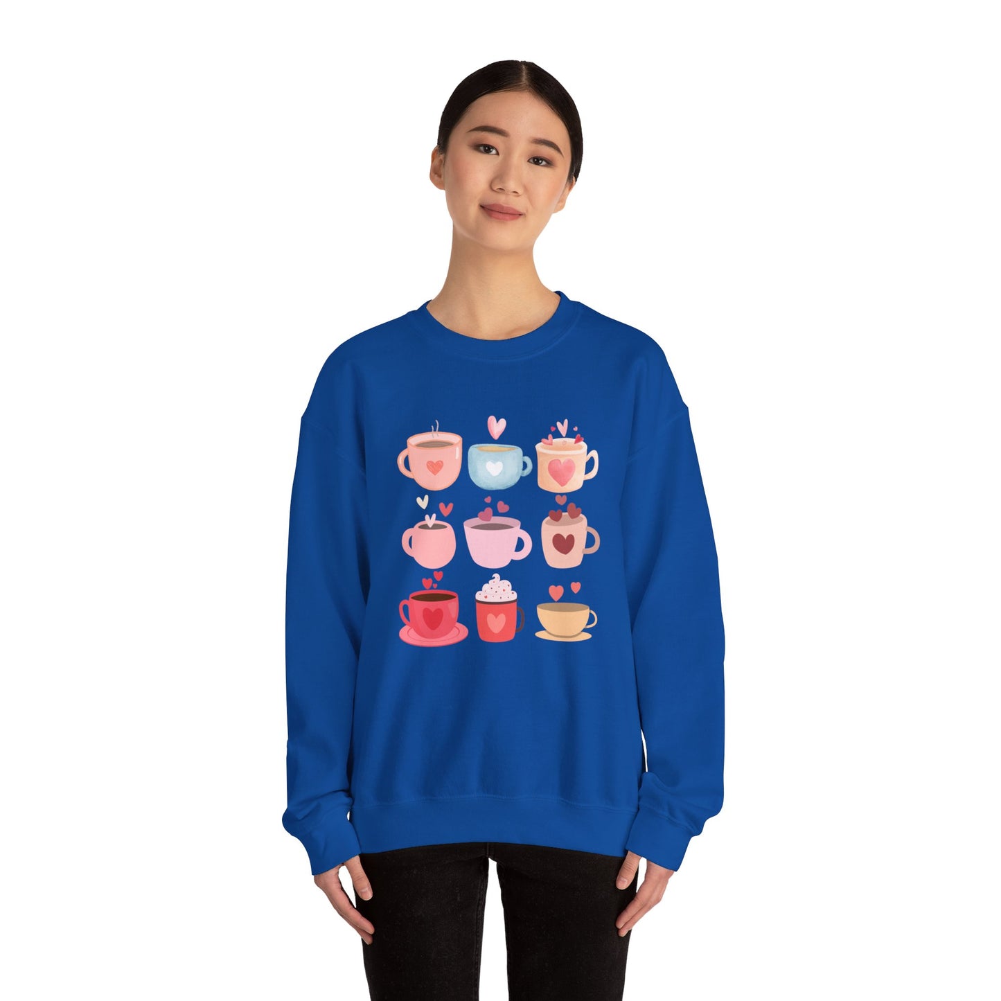 ☕ Valentine Coffee Cups Sweatshirt USA | Cute Unisex Sweater for Coffee Lovers