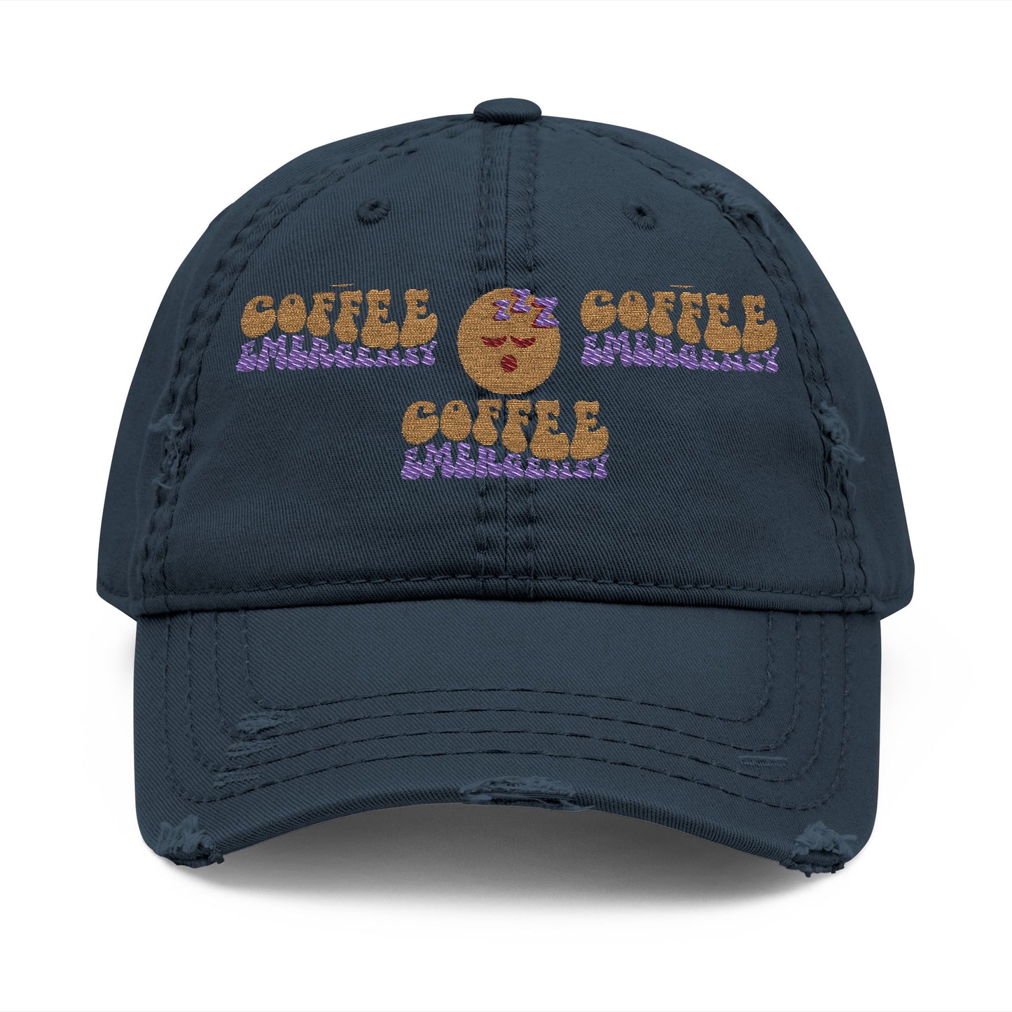 Coffee Emergency Distressed Dad Hat – Tired Emoji Style (USA Only)