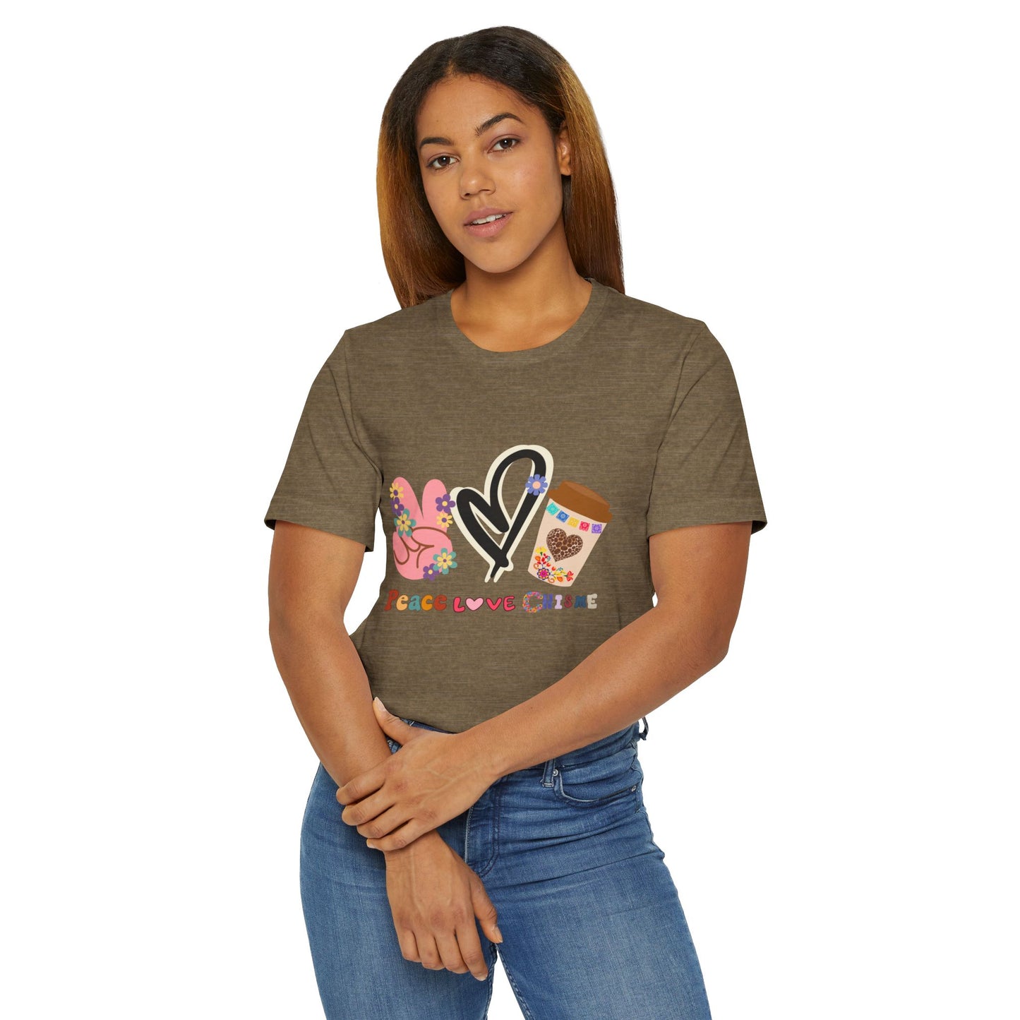 Peace Love Chisme T-Shirt β Fun Coffee Graphic Tee for Everyday Vibes (USA Shipping)