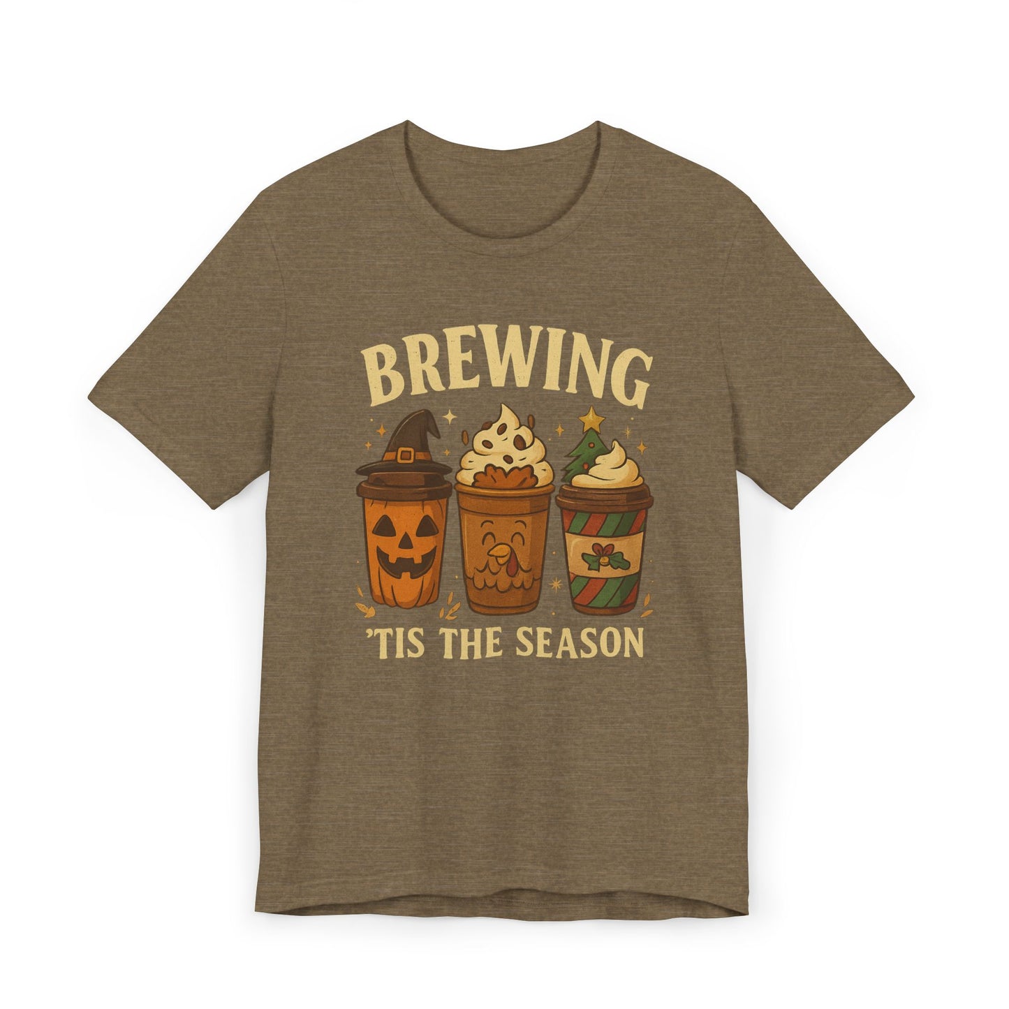 🎃🎄 Brewing ’Tis the Season Unisex T-Shirt USA | Holiday Coffee Tee