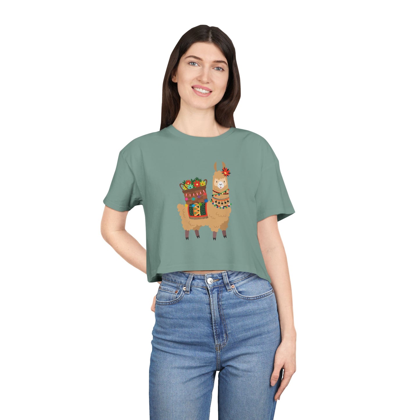 Fiesta Llama Crop Tee Women's Crop Tee | Holiday T-Shirt, Cute Gift, Summer Top, Casual Wear, Unique Design