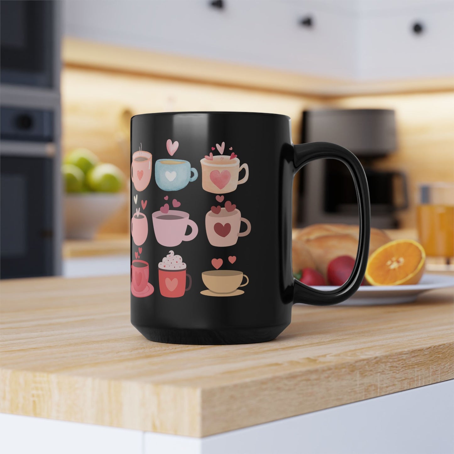 Best Coffee Black Mug (11oz, 15oz) "Coffee Mugs Hearts"