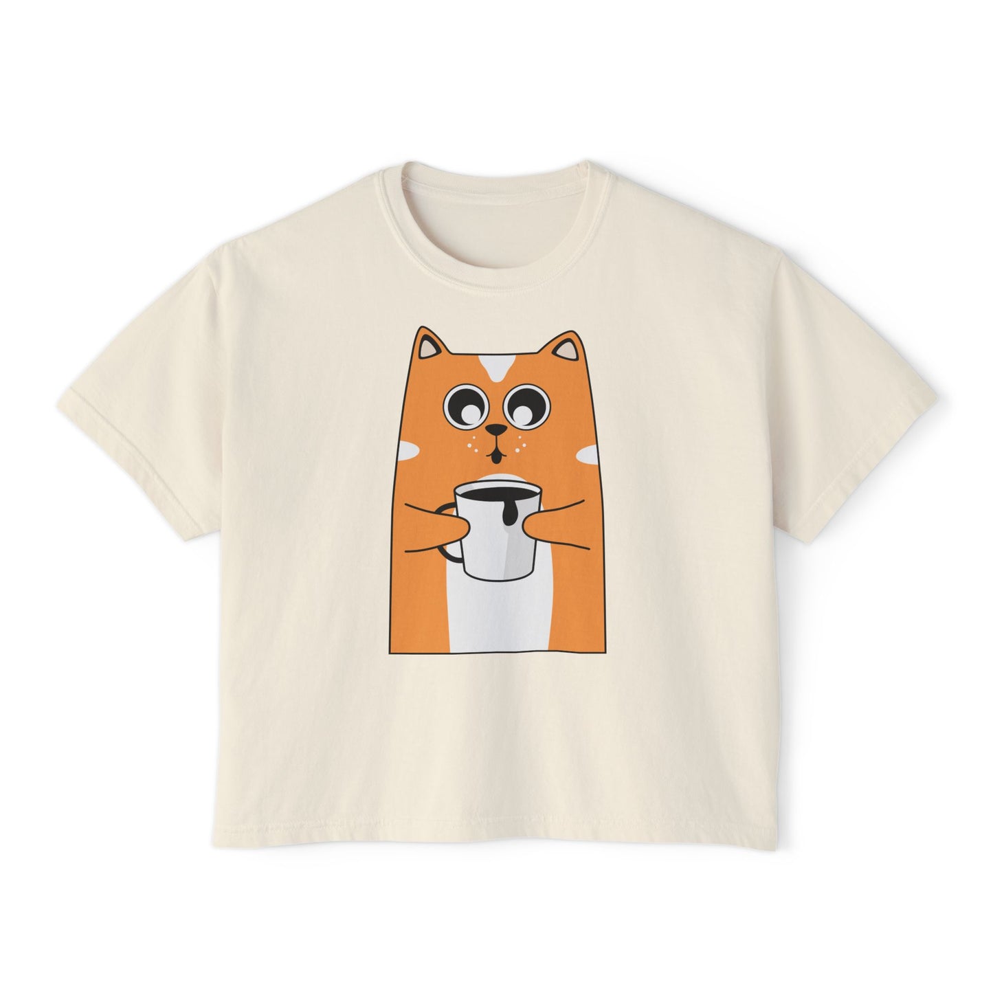 Cute Cat Boxy Tee, Women's Casual Top, Funny Animal Shirt, Gift for Cat Lovers, Lightweight Cotton Tee