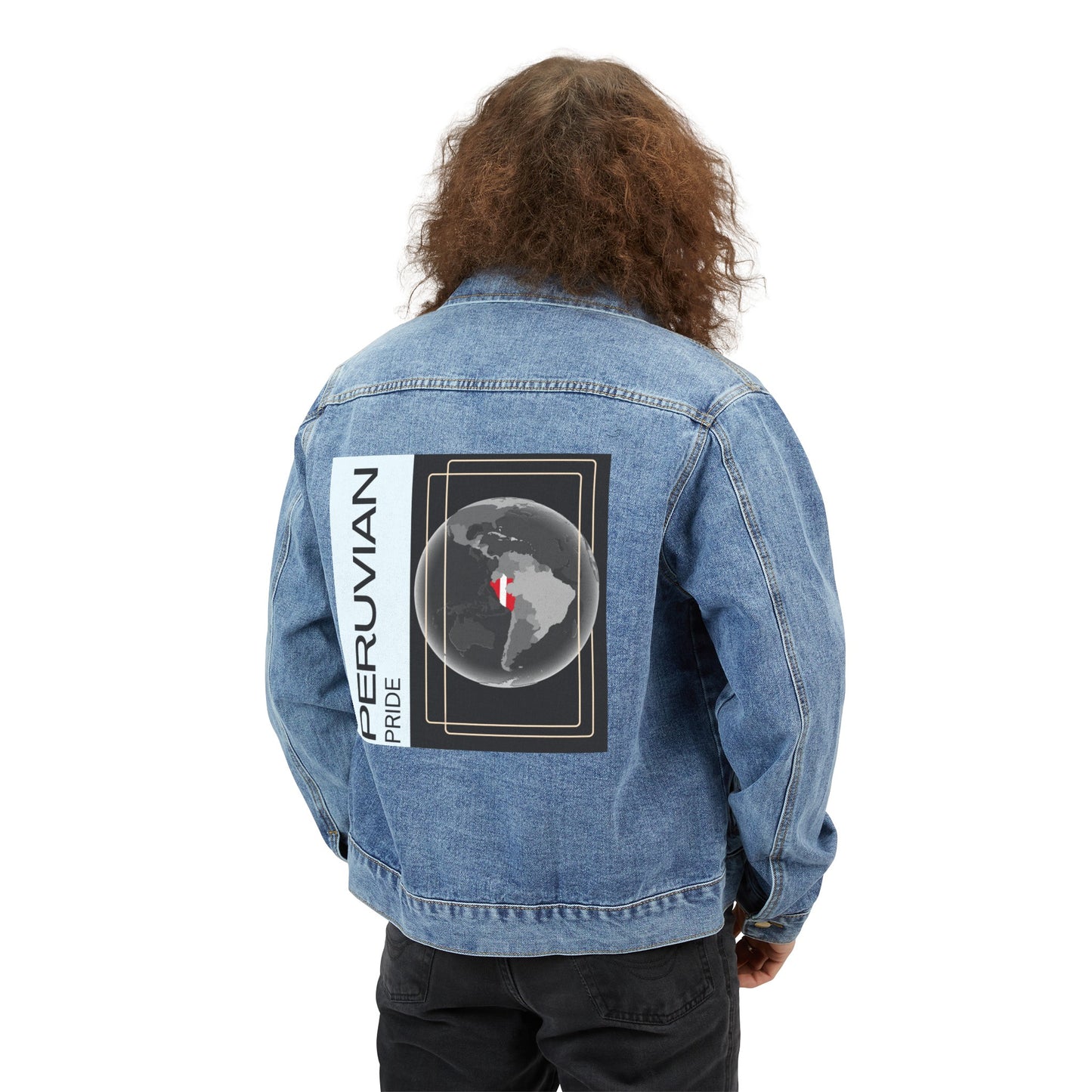 Peruvian Inspired Men's Denim Jacket "Peruvian Pride"