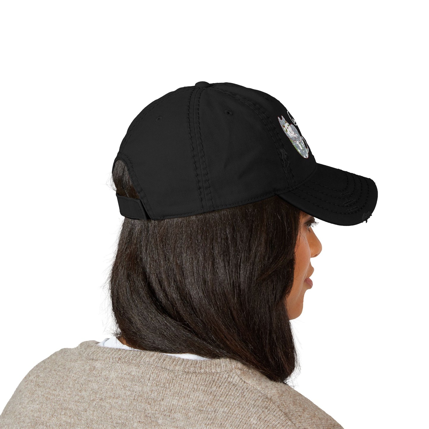 Coffee Cat Distressed Dad Hat – Casual Embroidered Style (USA Only)