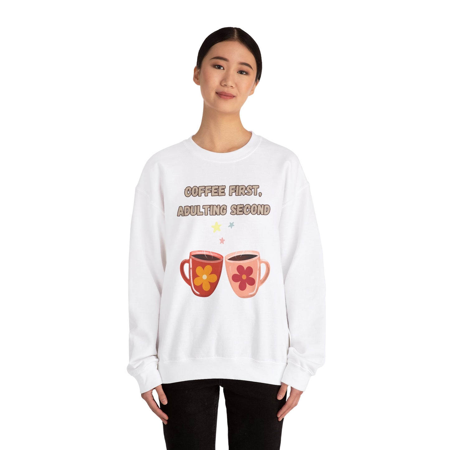 ☕ Coffee First Adulting Second Sweatshirt USA | Fun Unisex Sweater for Coffee Lovers