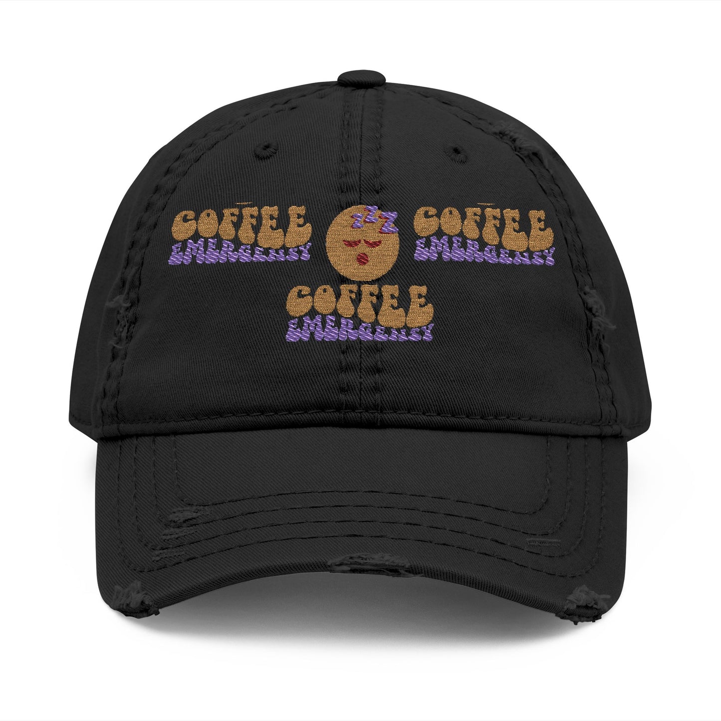 Coffee Emergency Distressed Dad Hat – Tired Emoji Style (USA Only)