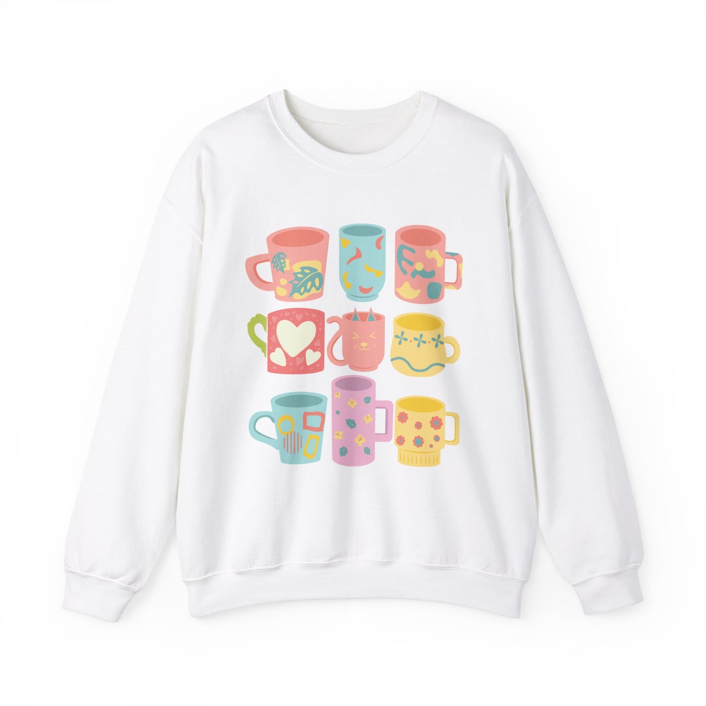 ☕ Pastel Coffee Mugs Sweatshirt USA | Colorful Unisex Sweater for Coffee Lovers