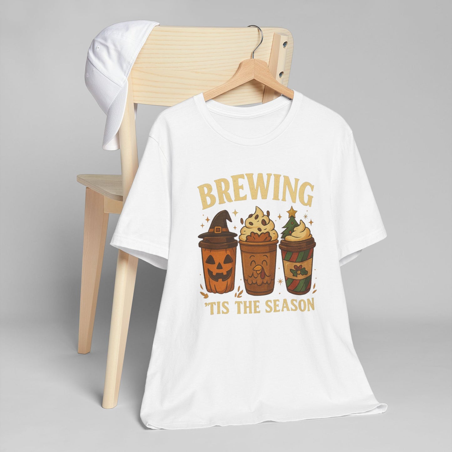 🎃🎄 Brewing ’Tis the Season Unisex T-Shirt USA | Holiday Coffee Tee