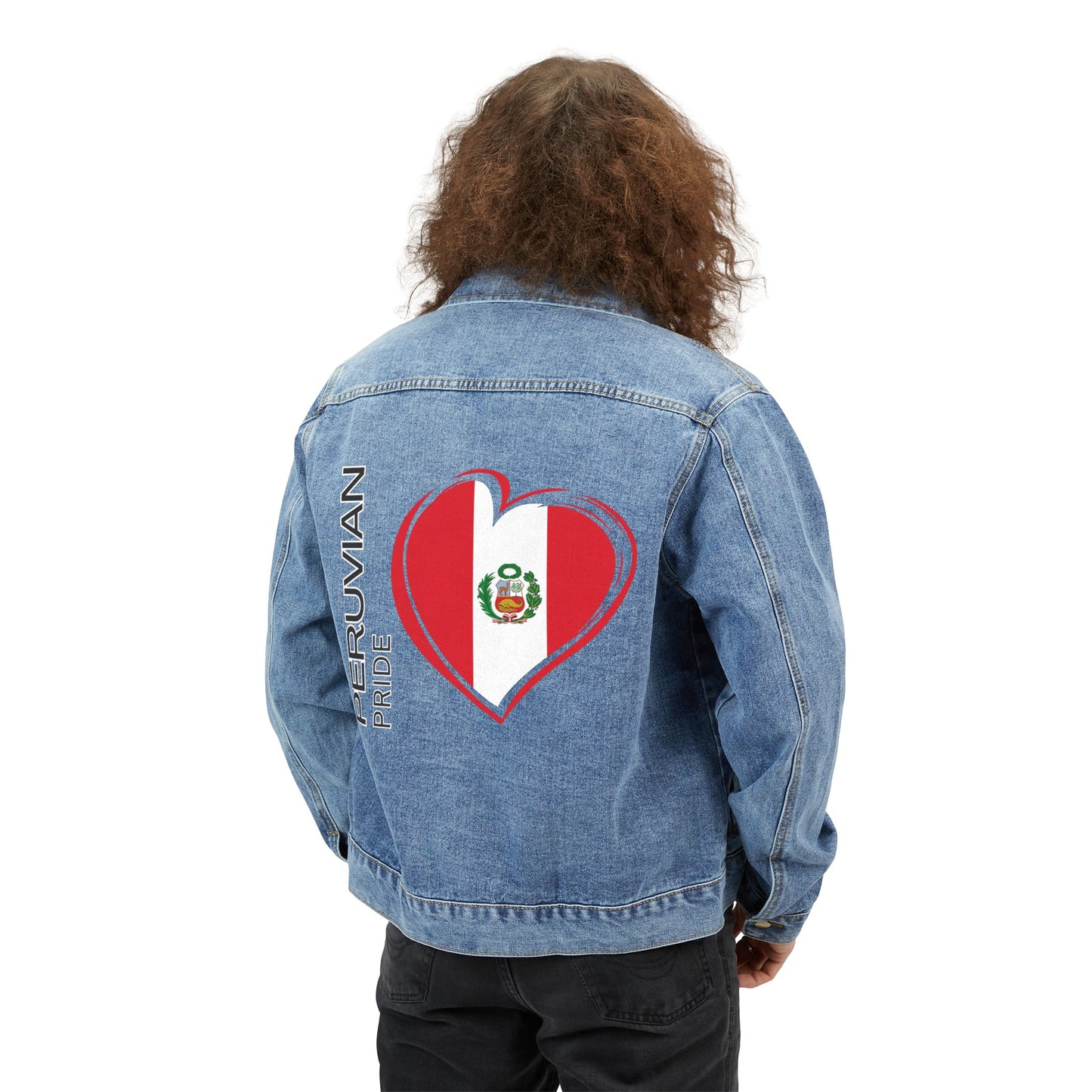 Peruvian Inspired Men's Denim Jacket "Peru Flag Pride"