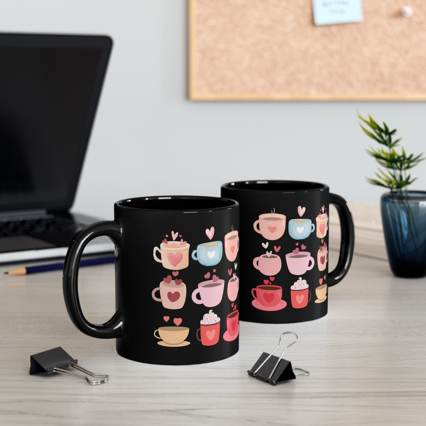Best Coffee Black Mug (11oz, 15oz) "Coffee Mugs Hearts"