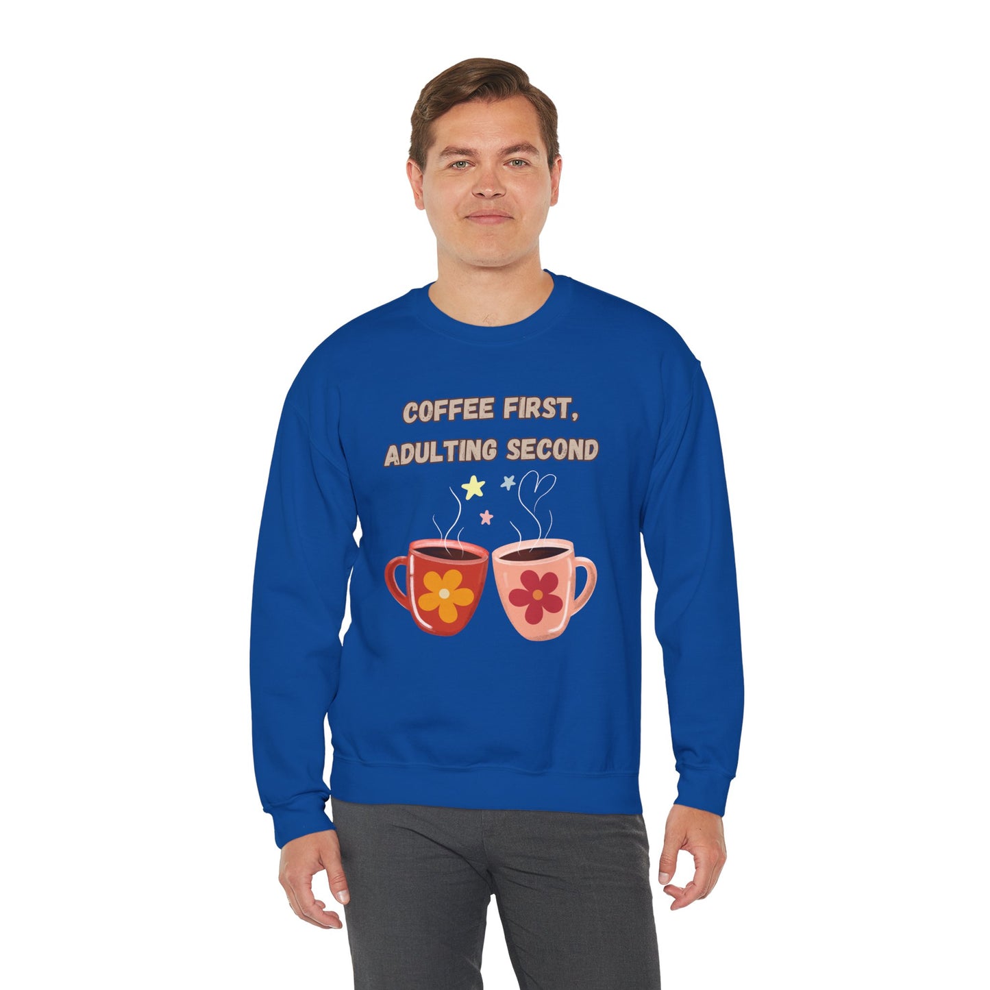☕ Coffee First Adulting Second Sweatshirt USA | Fun Unisex Sweater for Coffee Lovers