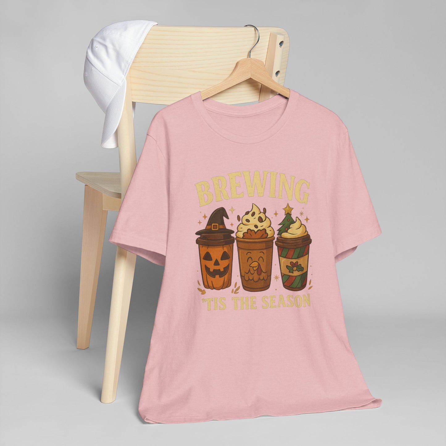 🎃🎄 Brewing ’Tis the Season Unisex T-Shirt USA | Holiday Coffee Tee