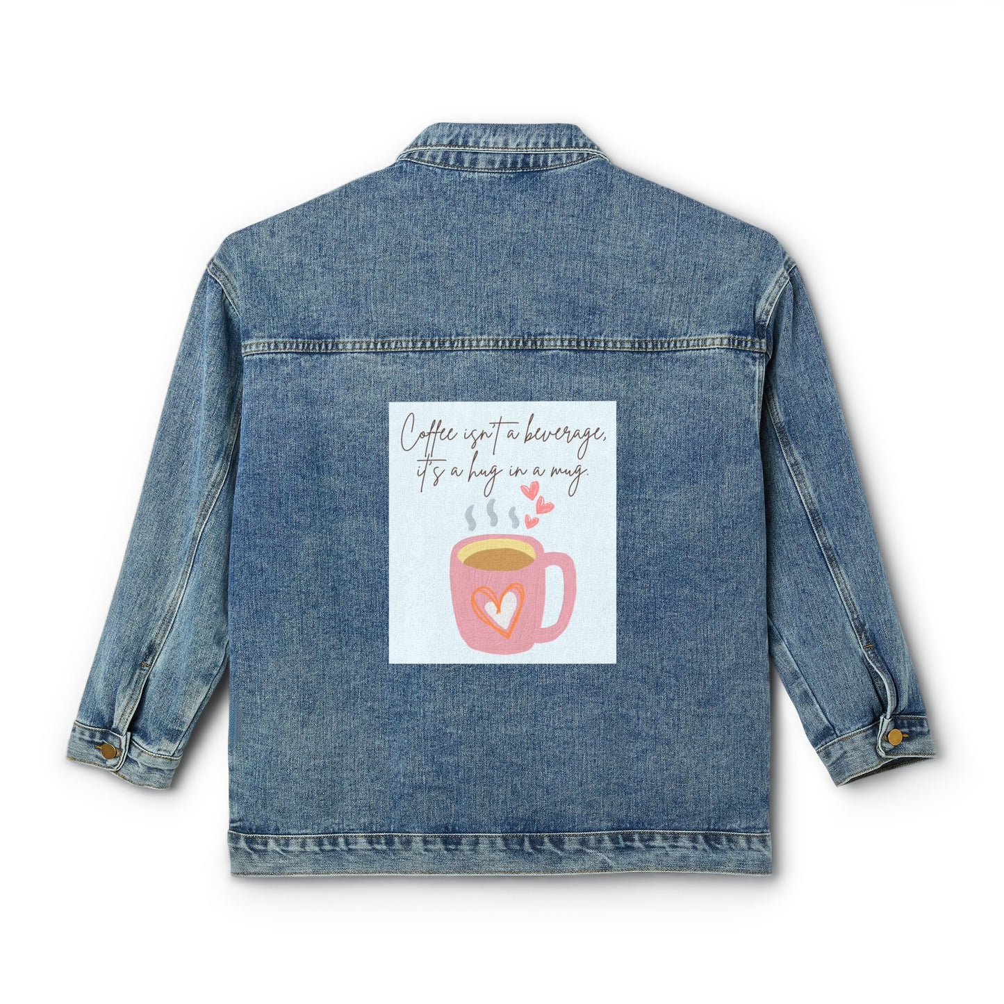 ☕💖 Coffee Hug in a Mug Denim Jacket USA | Women’s Oversized Jean Jacket with Quote