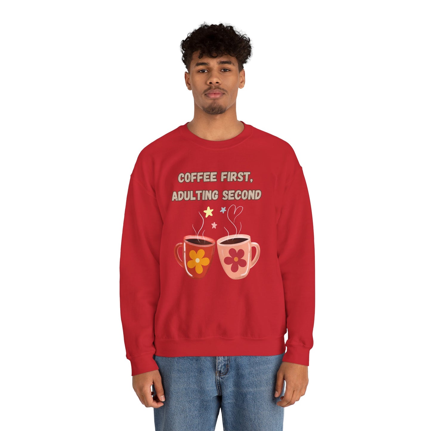 ☕ Coffee First Adulting Second Sweatshirt USA | Fun Unisex Sweater for Coffee Lovers
