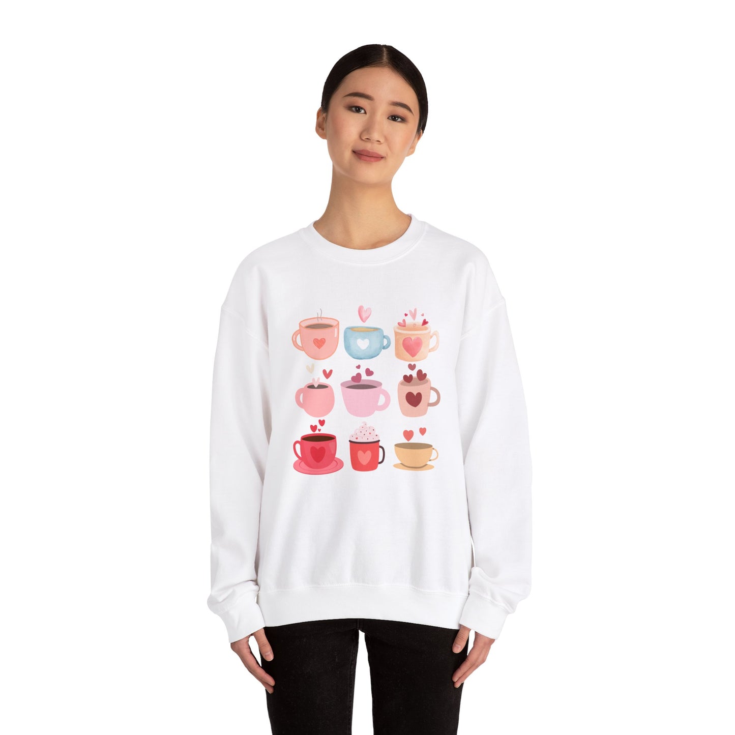 ☕ Valentine Coffee Cups Sweatshirt USA | Cute Unisex Sweater for Coffee Lovers