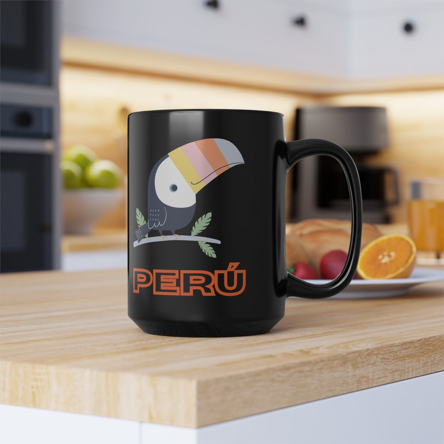 Best Peruvian Coffee Black Mug (11oz, 15oz) "Peru Toucan"
