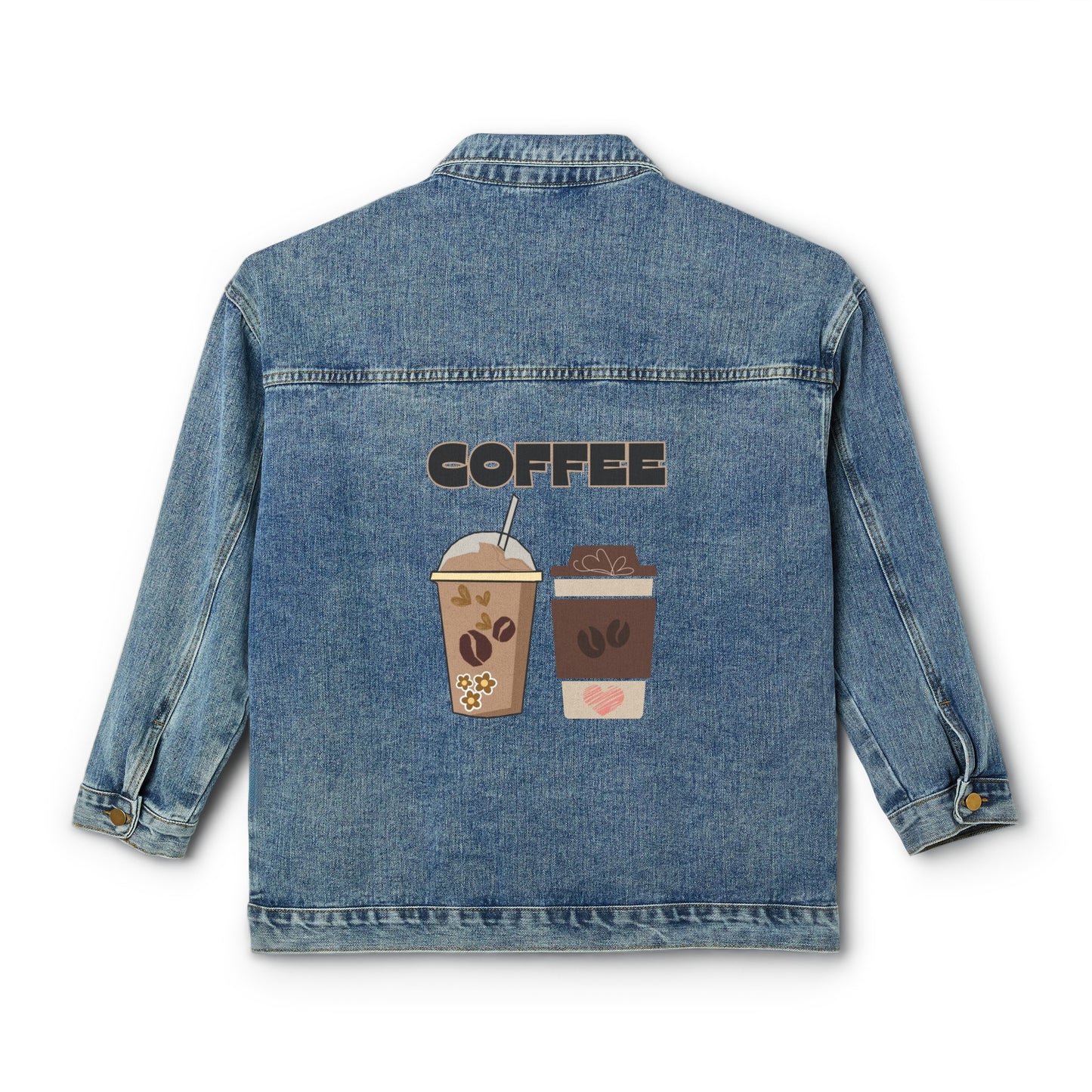 ☕👖 Coffee Cups Denim Jacket USA | Oversized Jean Jacket with Coffee Design