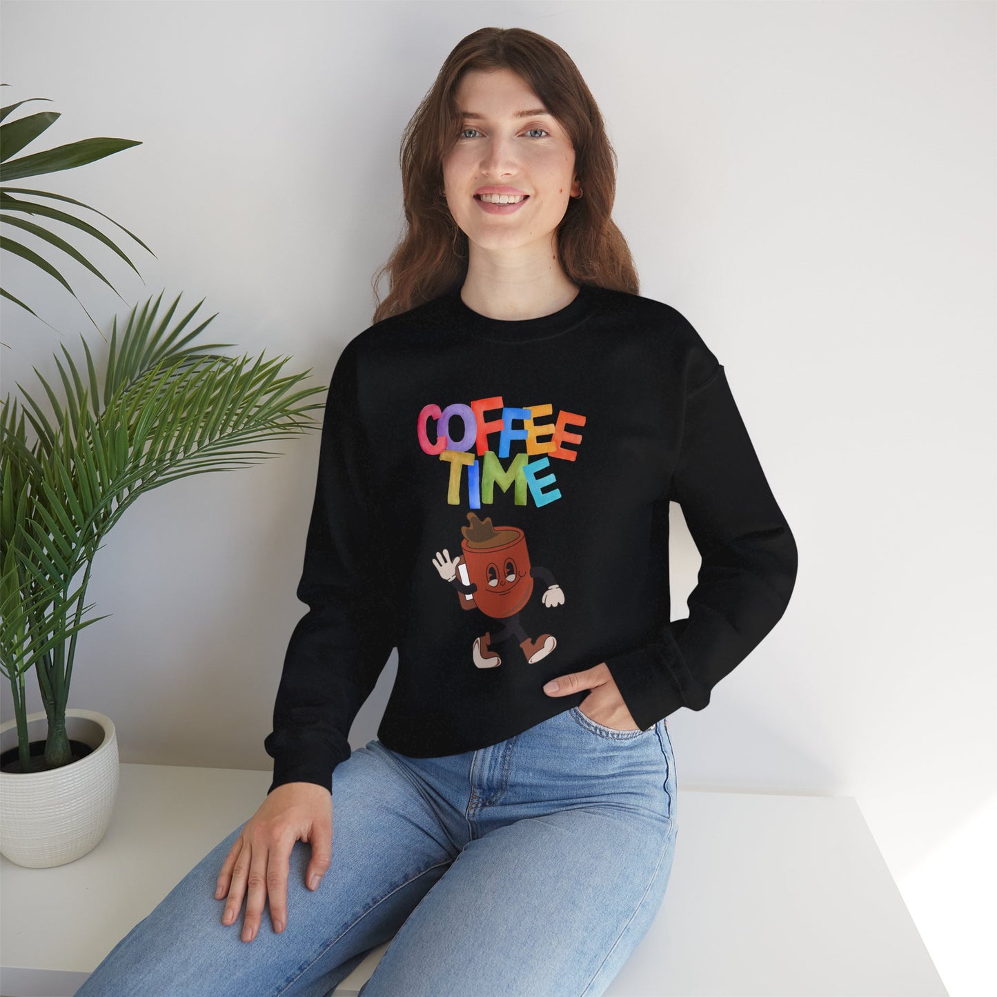 ☕ Coffee Time Sweatshirt USA | Retro Unisex Sweater for Coffee Lovers
