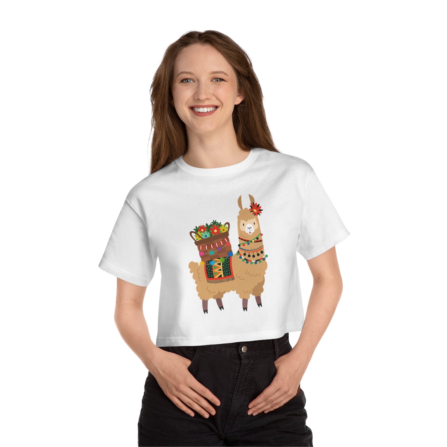 Cropped Customized Champion Tee "No Drama, Just Llama