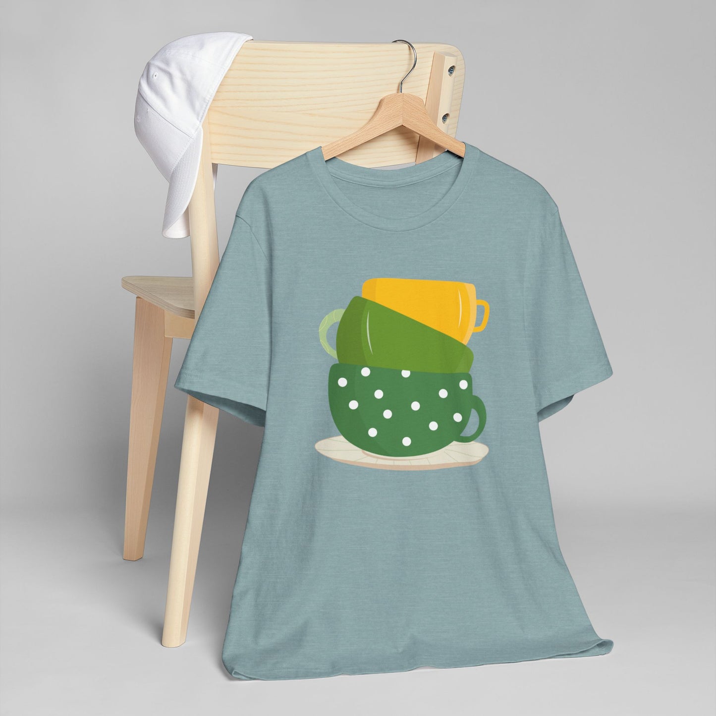 Stacked Coffee Cups T-Shirt – Fun Colorful Mug Graphic Tee for Coffee Lovers (USA Only)