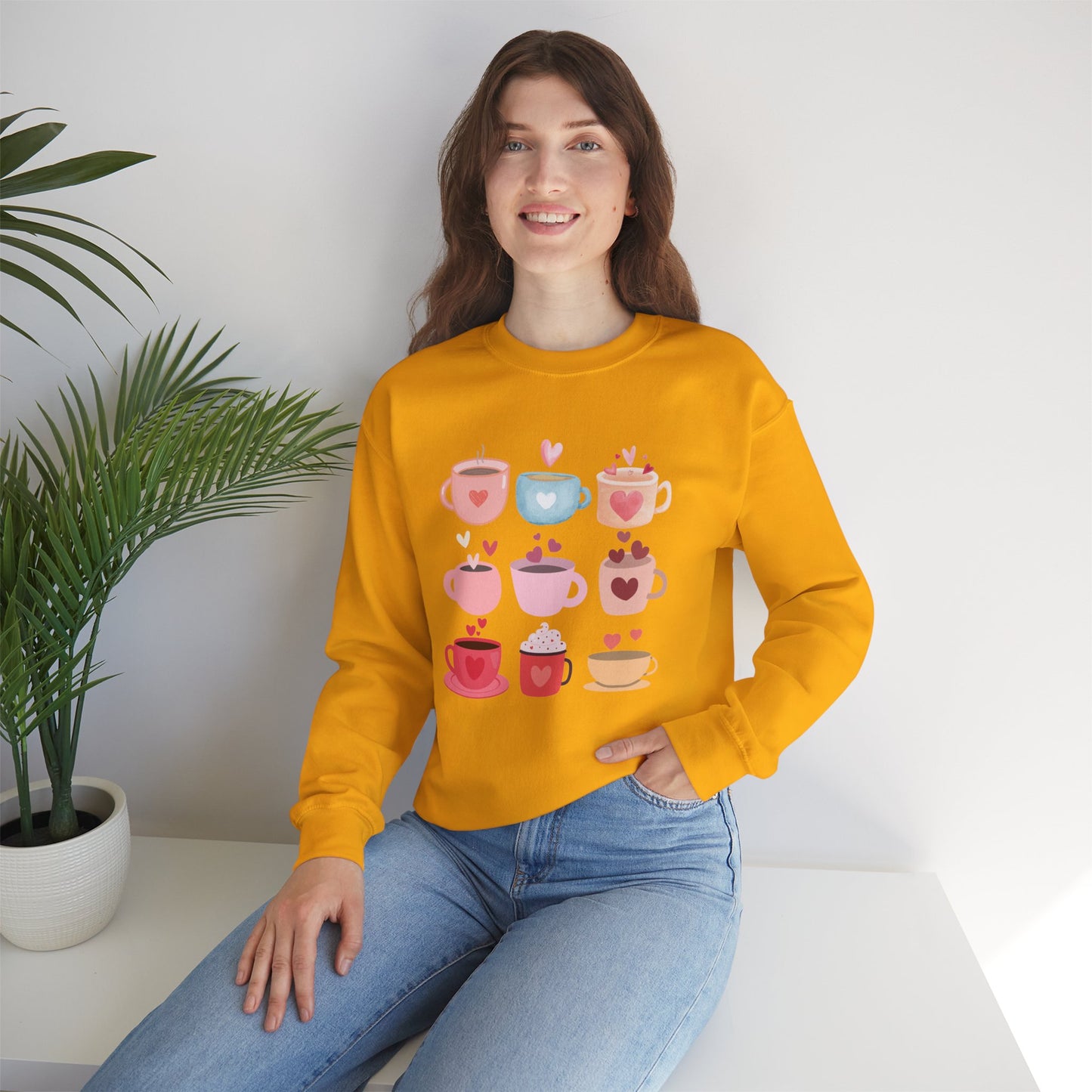 ☕ Valentine Coffee Cups Sweatshirt USA | Cute Unisex Sweater for Coffee Lovers