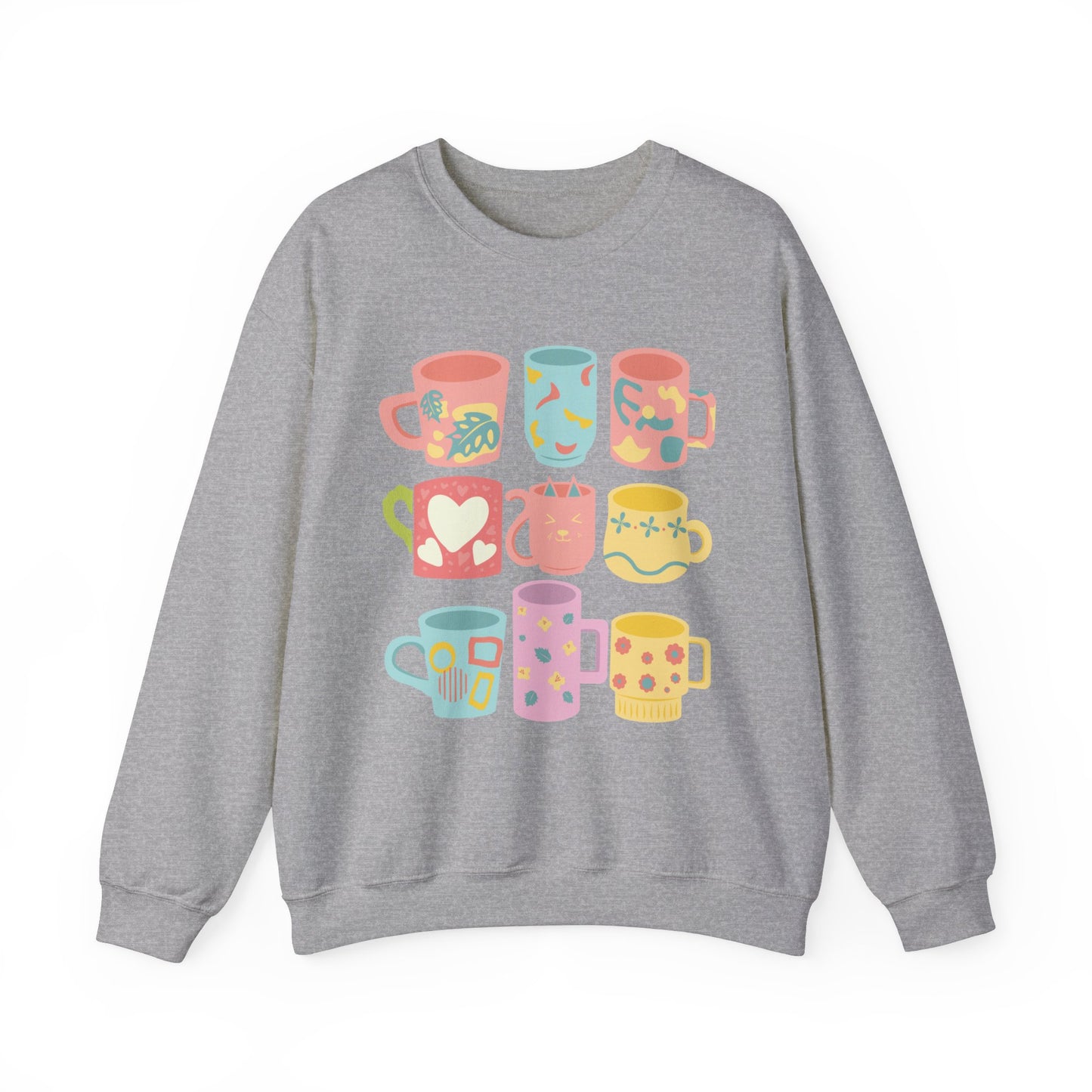 ☕ Pastel Coffee Mugs Sweatshirt USA | Colorful Unisex Sweater for Coffee Lovers