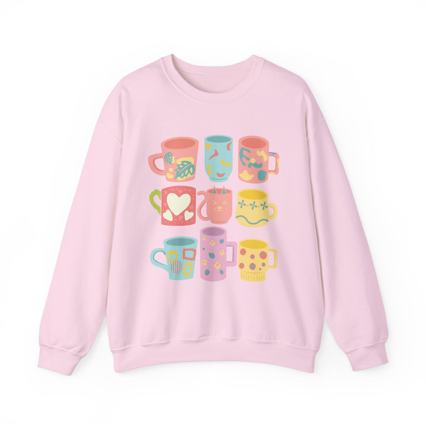 ☕ Pastel Coffee Mugs Sweatshirt USA | Colorful Unisex Sweater for Coffee Lovers